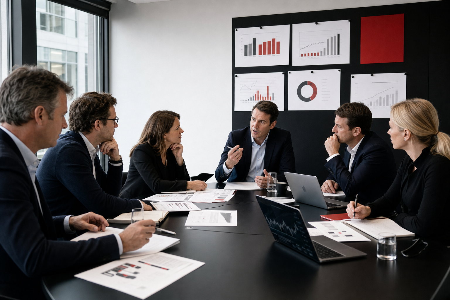 Financial research meeting in an editorial conference room